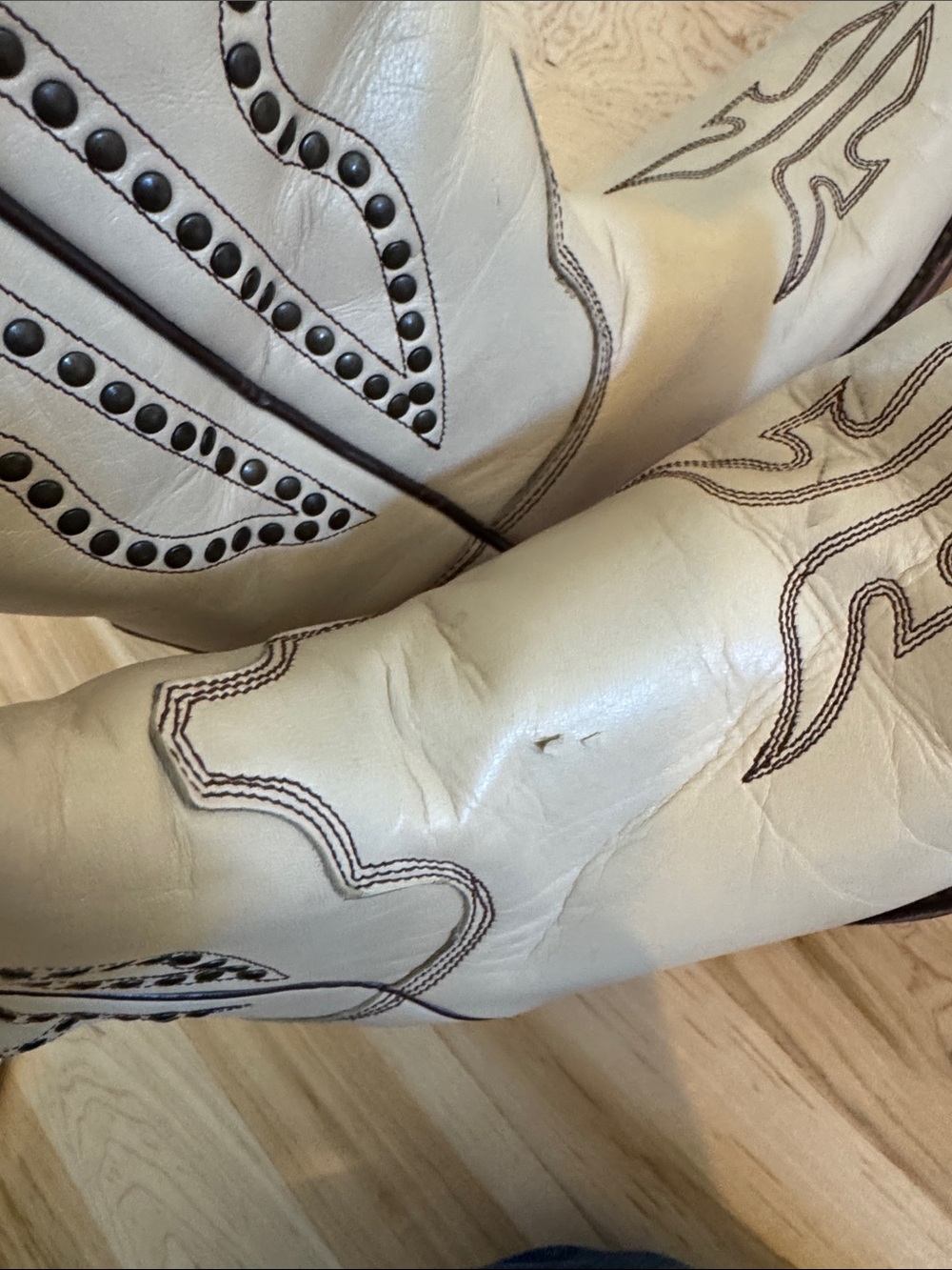 Frye Daisy Duke Studded Western Cowboy Boots-Cream-Brown-7.5-Boho-Festival - Picture 6 of 6